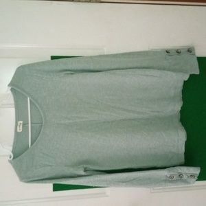 three bird nest robin egg blue button sleeve detail cotton top size Large